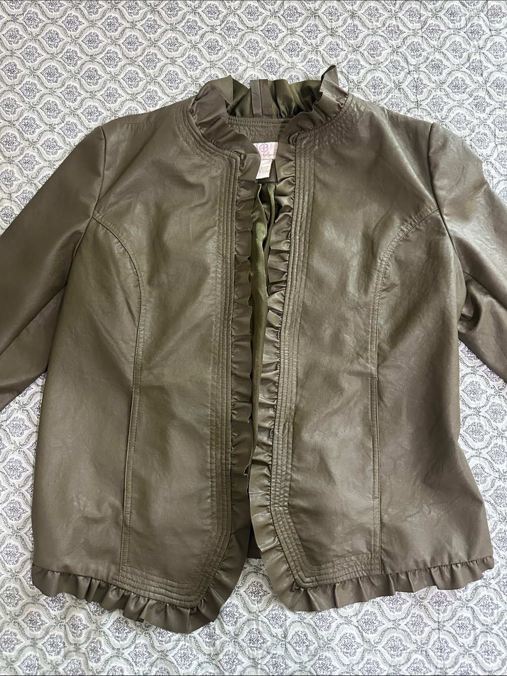 Hot in Hollywood Olive Green Ruffle Faux-Leather Jacket